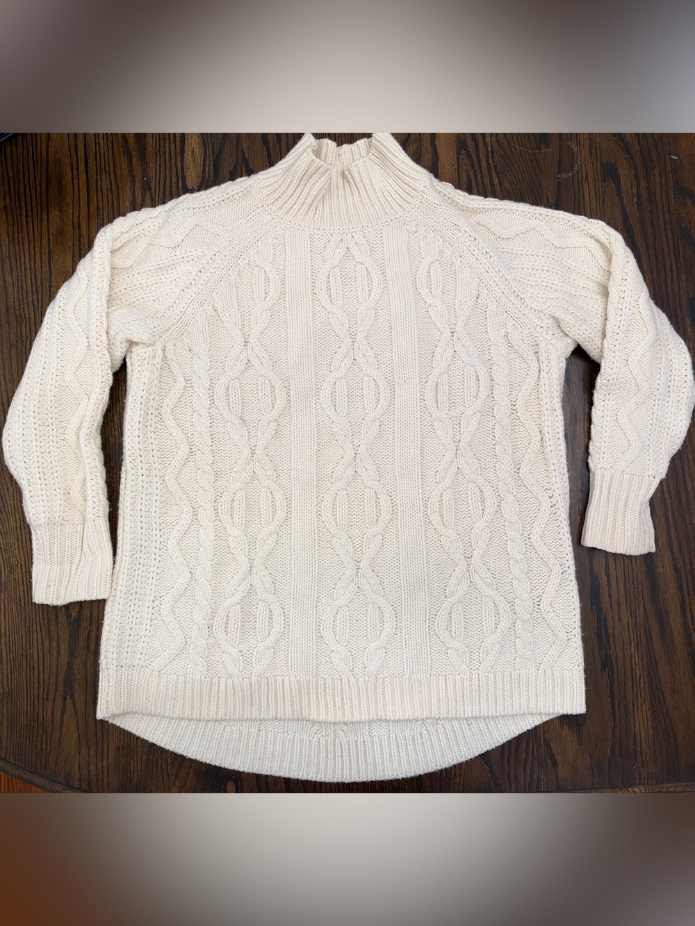 LL Bean Cream Cable Knit Mock Neck Sweater